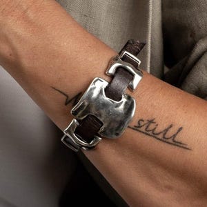 Bracelet unisexe en métal et cuir, style unode50