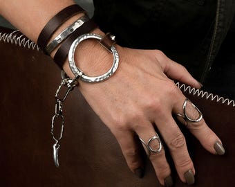 Unique wrap leather Bracelet, Standout unode50 style bracelet, edgy statement cuff bracelet