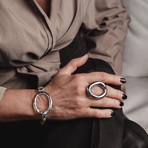 Chunky stainless steel ring, modern statement ring, silver and gold donut ring, circle ring, round minimalist ring