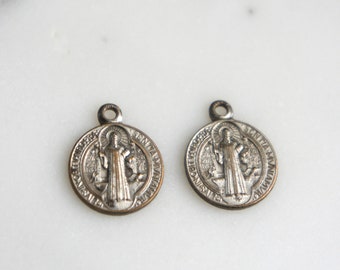 Vintage religious medal, St Benedict medals, pair of medals, catholic medals, antique religious medals, saint medals from The Jeweler's Wife