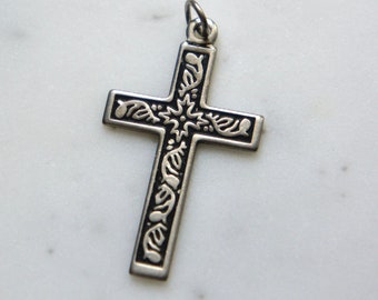 Silver cross, ornate cross, small cross, etched cross, detailed cross, cross charm, cross pendant, from The Jeweler's Wife