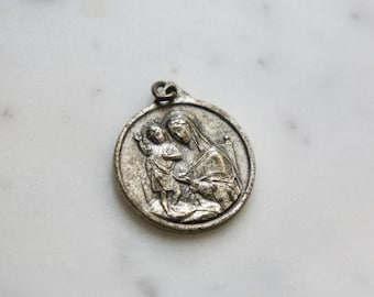 Vintage Saint Medal, Mother and Child medal, religious charm, religious medal, catholic medal, prayer medal, from The Jeweler's Wife