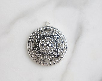 Sterling, silver pendant, silver charm, open pattern charm, stars charm, silver pendant, stars pendant, round charm, from The Jeweler's Wife