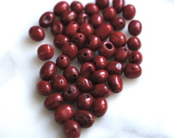 Vintage red seed beads, vintage beads, red beads, antique beads, rare beads, seed, pod, wood, center drilled beads, from The Jewelers Wife