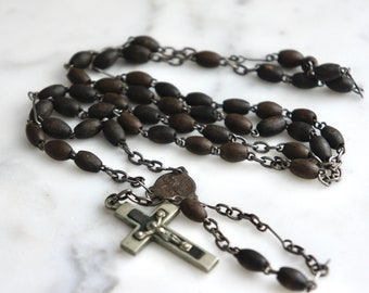 Vintage rosary, beaded rosary, wooden rosary, black rosary, black bead rosary, wood bead rosary, men's rosary,  from The Jeweler's Wife.