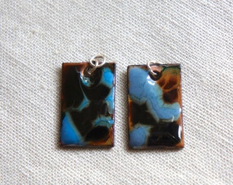 Enameled jewelry, enameled charms, enameled pendants, modern pendants, earrings dangles, brown and blue jewelry, from The Jeweler's Wife