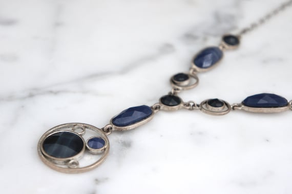Vintage 70's necklace, navy blue vintage necklace… - image 4