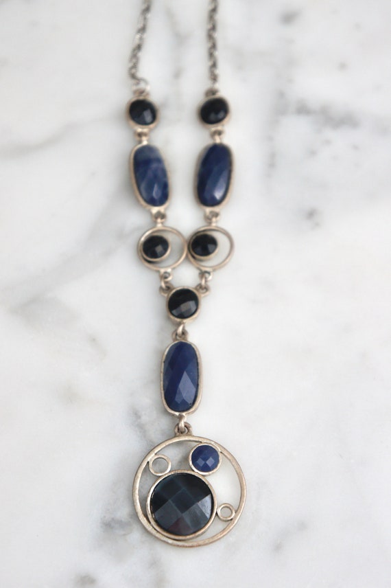 Vintage 70's necklace, navy blue vintage necklace… - image 9