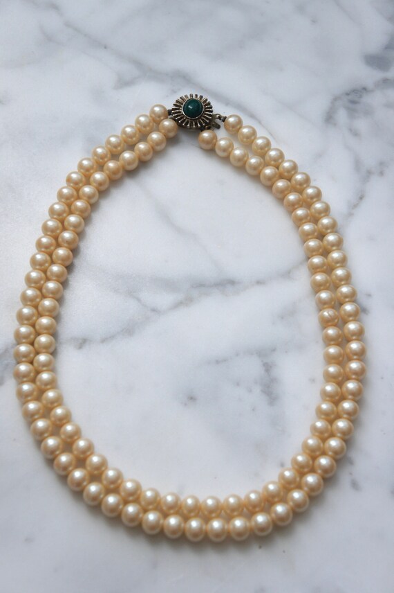 Vintage pearl necklace, glass pearl necklace, doub