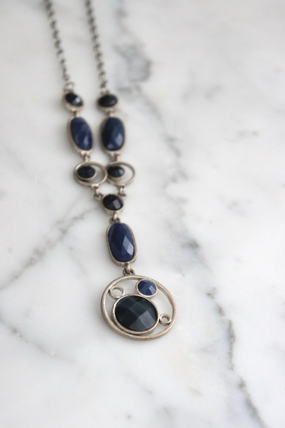 Vintage 70's necklace, navy blue vintage necklace… - image 2