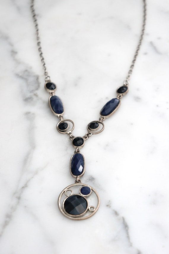 Vintage 70's necklace, navy blue vintage necklace… - image 3