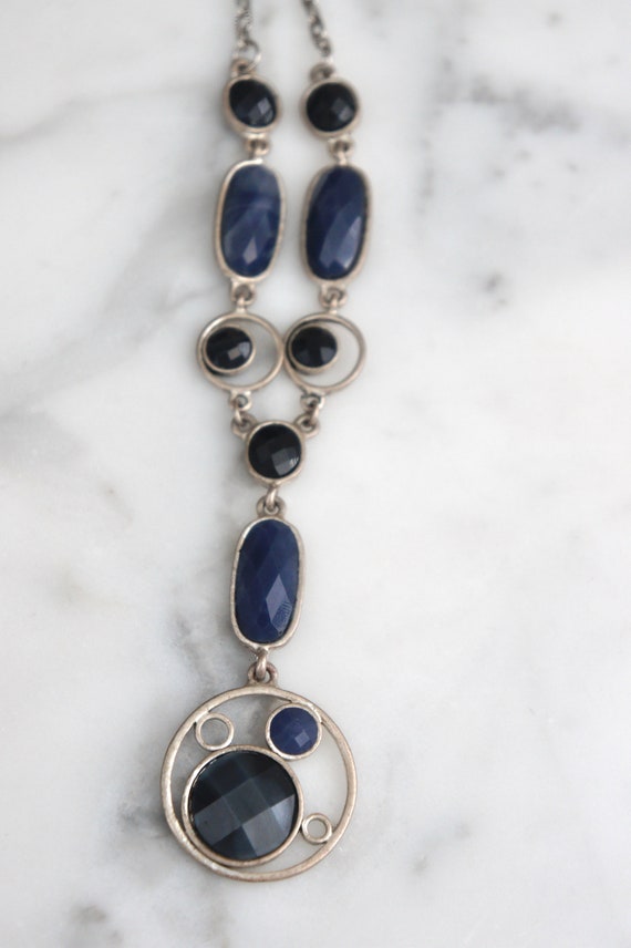 Vintage 70's necklace, navy blue vintage necklace… - image 8