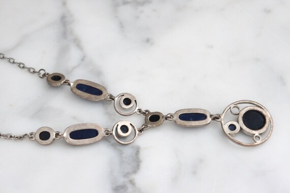 Vintage 70's necklace, navy blue vintage necklace… - image 5