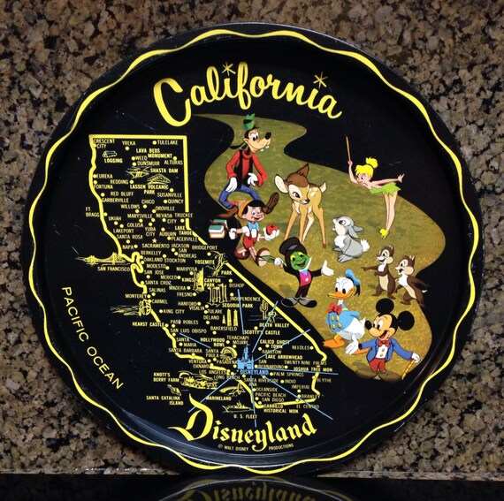 Items similar to Disneyland California Black Tin Souvenir TrayWalt