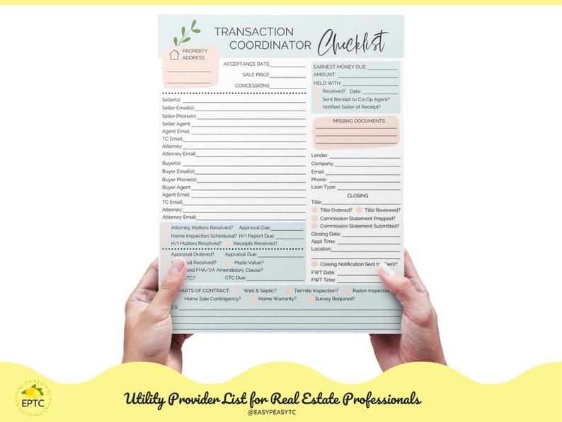 Real Estate Transaction Log Transaction Coordinator Etsy