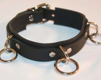 Gothic or Bondage collar With 3 D-rings and 3 O-rings