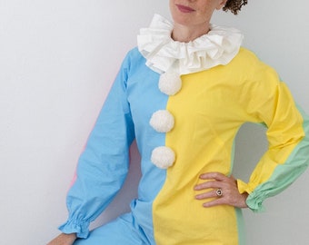 women&#39;s one piece clown suit multi color color block clown size 4/6 pastel clown