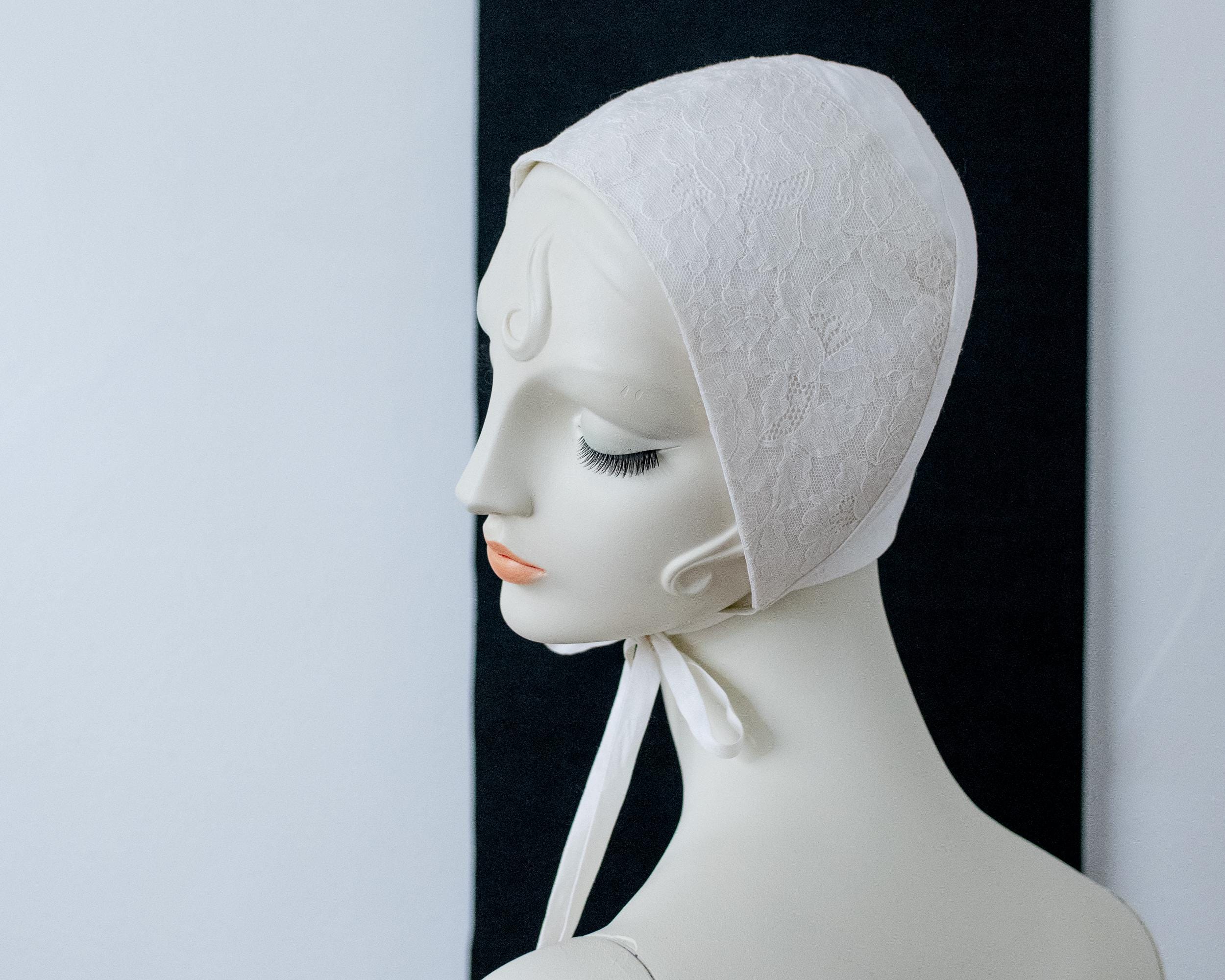 SILK Coif medieval head covering, cap kercher, head covering vintage cotton lace detail  renaissance costume silk cap bonnet, ren faire hat