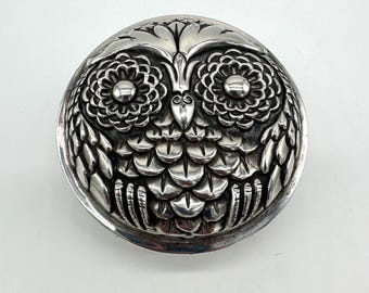 Reed & Barton Round Owl Box 1960s Mid Century Silver Plate