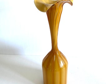 Large Rossini Empoli Fluted Vase Yellow Caramel 1960 Gorgeous! MCM Cased Glass
