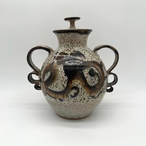 Exuberant Mid-Century California Studio Pottery lidded Vessel, 1970s signed Bertolino.