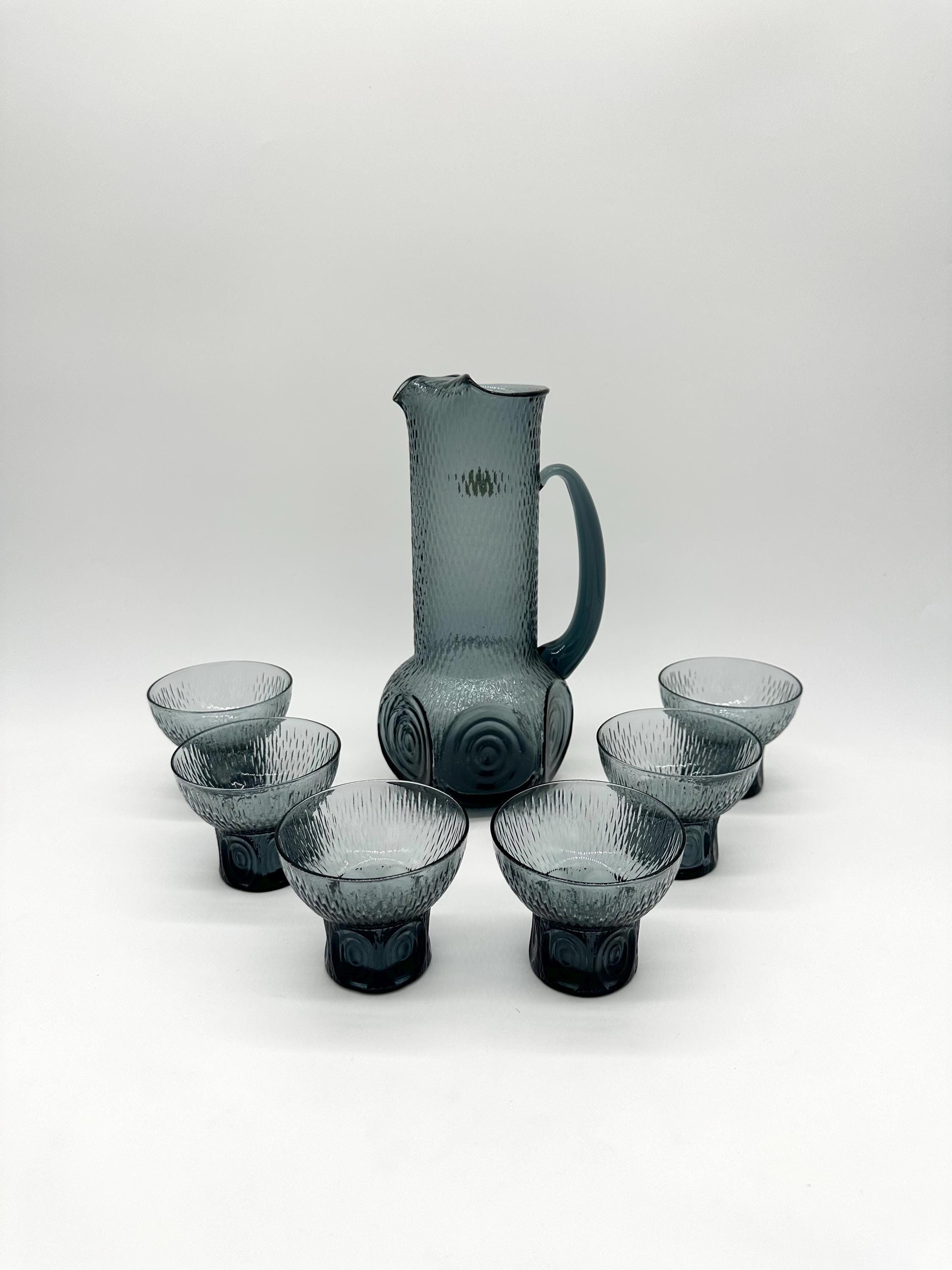Rare and desirable Morgantown Glass Stratford line #2008 Martini Set w 6 Glasses! Produced 1969-1971.