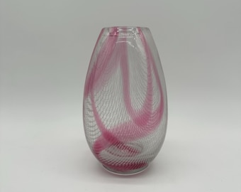 Harrach Harrachov, Czechoslovakia Harrtil Vase in Pink and White, Designed by Milos Pulpitel. Rare, c. 1955.