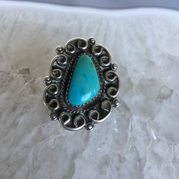 Turquoise ring, sterling silver, large Southwest r