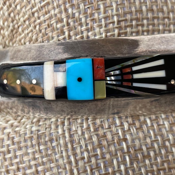 Navajo Cuff Bracelet, Erwin Tsosie, sterling silver, micro inlay