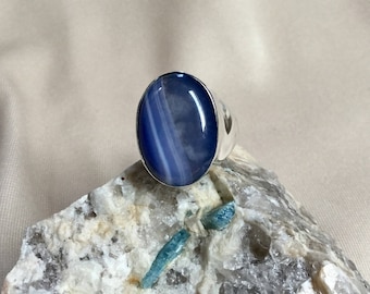 Mans ring, blue lace agate, COOL vintage, Sterling Silver, size 11