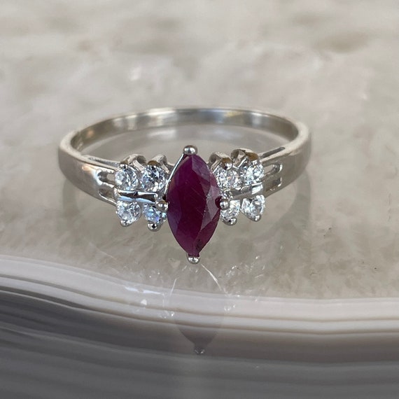 Natural Ruby ring in Sterling silver, side CZs, s… - image 1