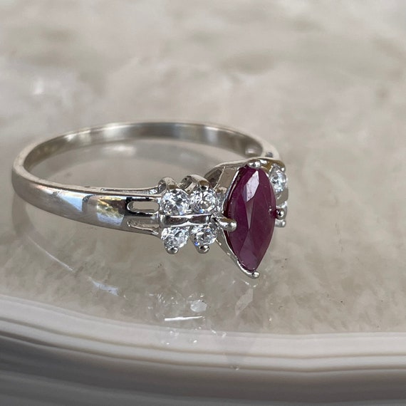 Natural Ruby ring in Sterling silver, side CZs, s… - image 2