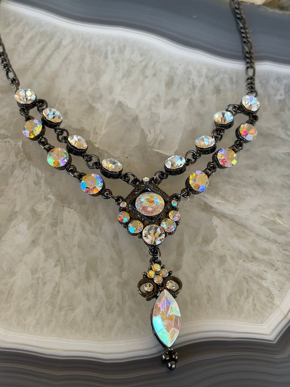 Aurora Borealis Rhinestone necklace, 16 to 19”