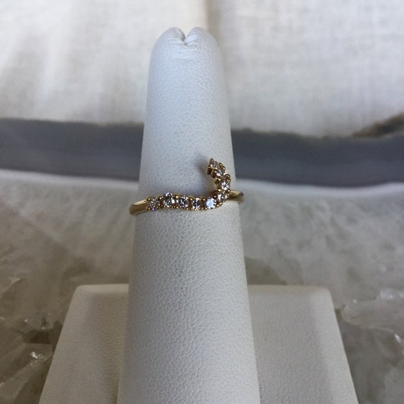 Diamond wedding ring, 14k yellow gold, ring wrap,