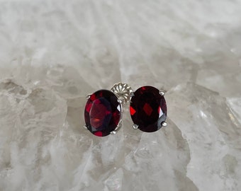 Natural Garnet earrings set in Sterling silver, 9 X 7 mm garnets, regal red