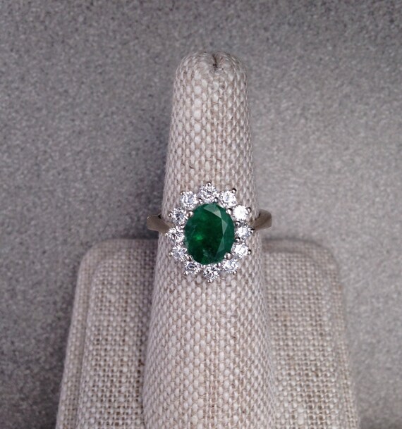 Emerald and diamond ring, 14k white gold, .70 car… - image 3