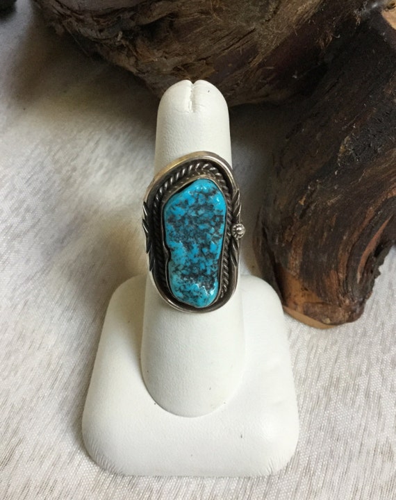 Native American Ring, turquoise and sterling, si