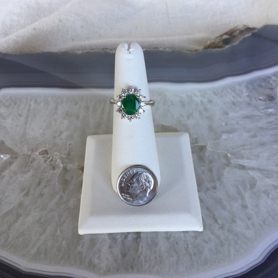 Emerald and diamond ring, 14k white gold, .70 car… - image 7
