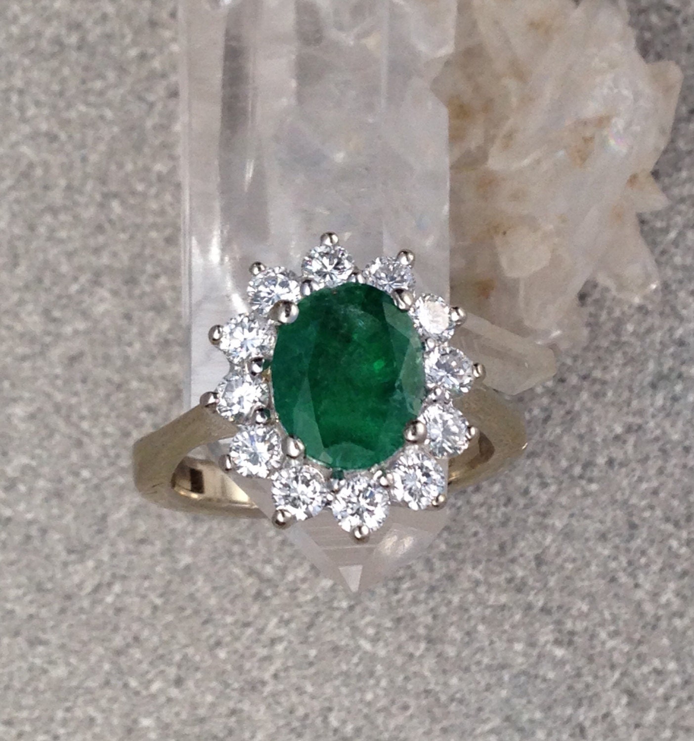 Emerald and diamond ring 14k white gold .70 carats diamonds | Etsy