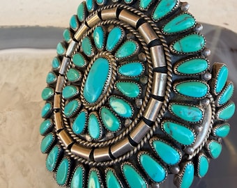 Southwest cuff bracelet, Navajo turquoise, Sterling Silver, Wilson Begay, old pawn