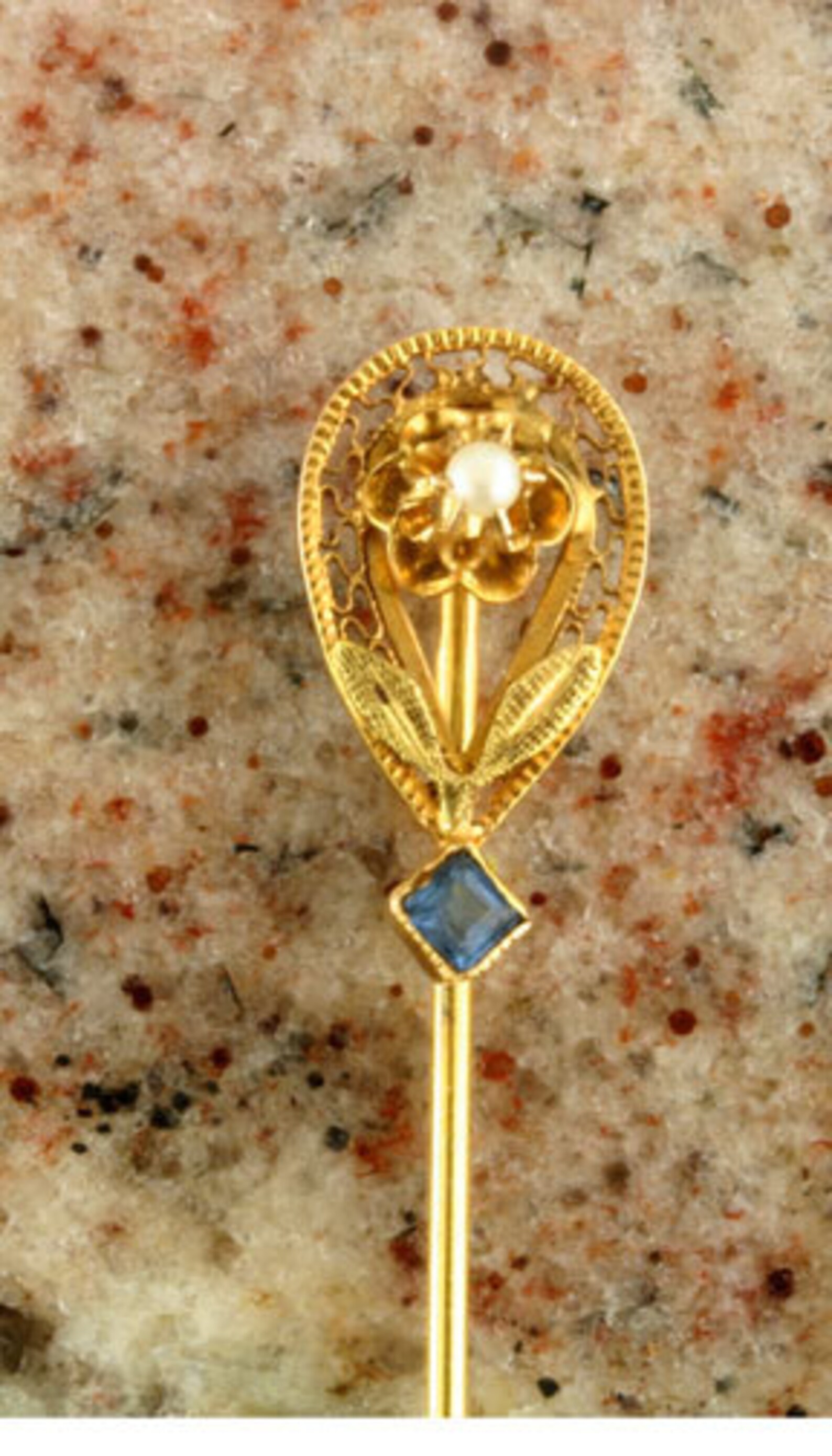 Pearl stick pin in 10 karat gold scarf or hat pin wedding Etsy