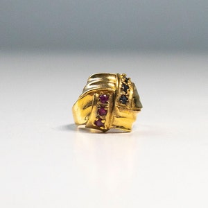 Vintage Chateau D&#39;Argent Canada Ring Size 8 Ruby Sapphire Vermeil Sterling Silver Crossover Wide Band Ring