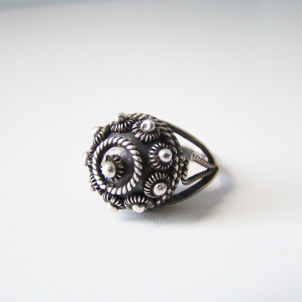 Antique Taxco Mexico 925 Vintage Antique Poison Ring Hinged Lid Snuff Art Nouveau Silver Filigree Adjust Estate Jewelry Adjustable