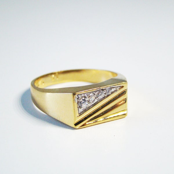 Vintage HGE Yellow Gold Silver Diamond Accent Ring For Him Size 13 Estate Jewelry  Marked