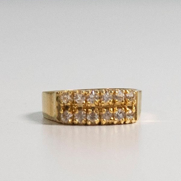 Vintage CZ Cubic Zirconia Clear Crystal Rhinestone Ring Gold HGE Electroplated Yellow Gold Size 6 1/2 Estate Jewelry