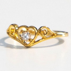 Gold Diamond Cut CZ Rhinestone Heart Band  14KT Yellow Gold Plated Size 7.5 Estate Jewelry