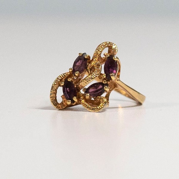 Amethyst Cluster Ring Designer 18Kt HGE Yellow Gold Electroplated  Stacking Ring Size 5 Estate Jewelry