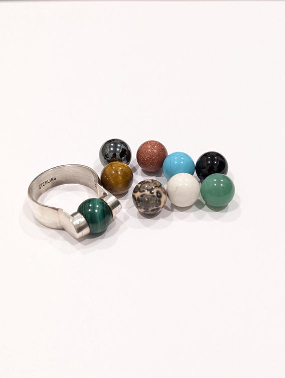 Interchangeable 9 Gemstone Ball Ring: Sterling Si… - image 5