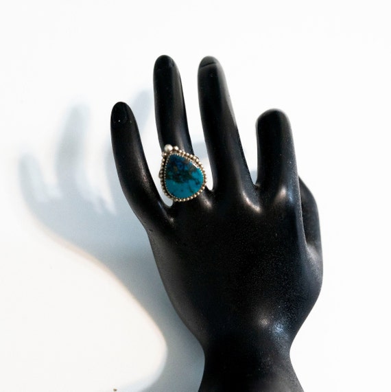 Vintage Teardrop Turquoise Sterling Silver Ring Signed JA