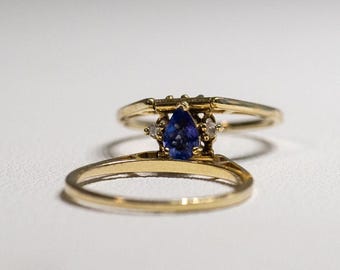 14K Solid Yellow Gold Reversible Flip Ring Natural Tanzanite & 16 Diamonds Size 7